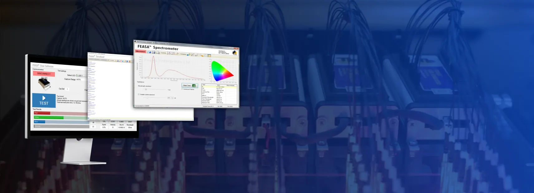 Automated LED test rig with multiple analyser stations
