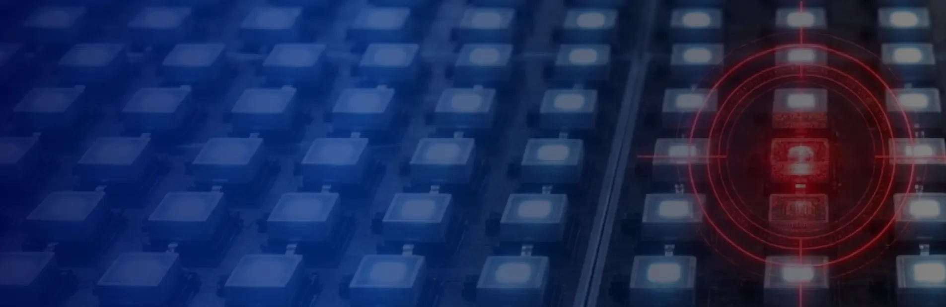 Close-up of LEDs under inspection with a targeting reticle