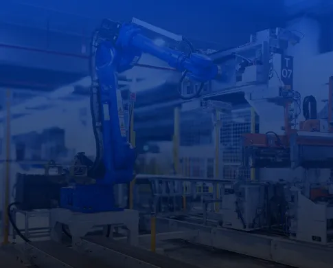 Robotic arm on a production line beside a CIE 1931 chromaticity diagram